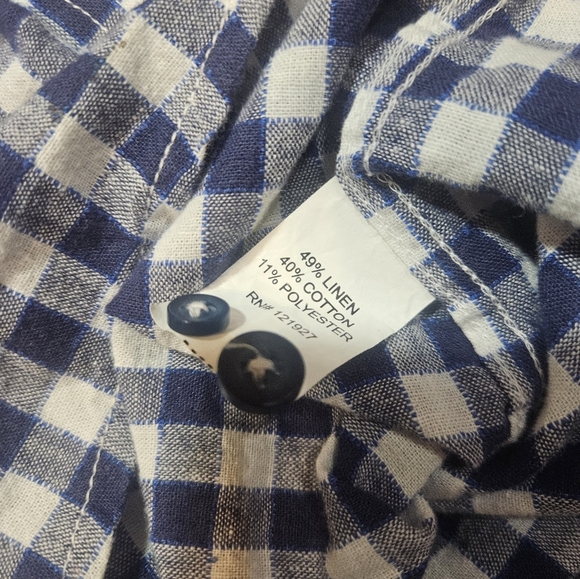 Johnnie-O Men’s XXL Checkered Long Sleeve Shirt Linen Cotton Blend Blue White - Picture 8 of 10